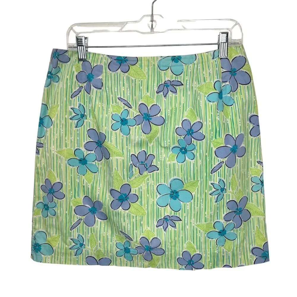 Lilly Pulitzer green floral mini skirt Size 10 tropical vacation A-line - Picture 1 of 9